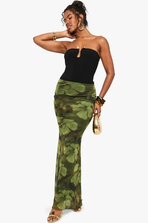 Boohoo Floral Printed Mesh Maxi Skirt - - 12