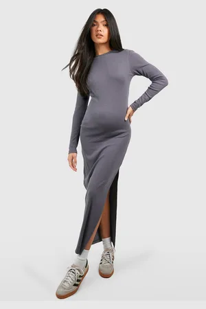 Boohoo Maternity Basic Crew Neck Long Sleeve Maxi Dress - - 10