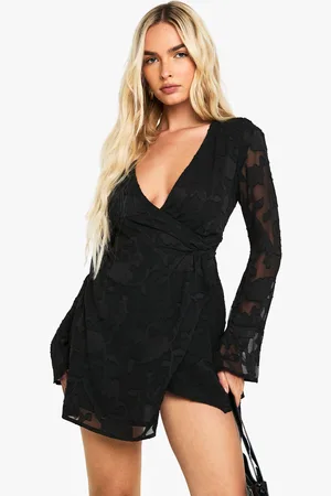 Boohoo Floral Burnout Wrap Mini Dress - - 16