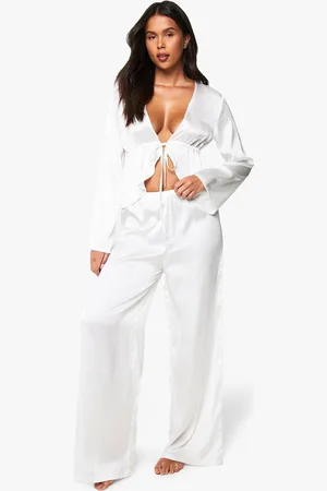 Boohoo Bridal Long Sleeve Tie Front Top And Trouser Pyjama Set - - 6