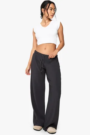 Boohoo Rib Drawstring Waist Wide Leg Trouser - - 6
