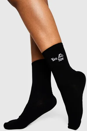 Boohoo Western Embroidered Sports Socks 2 Pack - - ONE SIZE