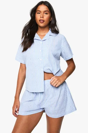 Boohoo Seersucker Stripe Heart Print Shirt And Short Pyjama Set - - 6