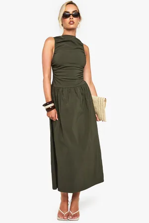 Boohoo Ruched Drop Waist Sleeveless Midaxi Dress - - 10