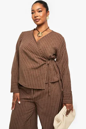 Boohoo Plus Long Sleeve Tie Front Shirt - - 16