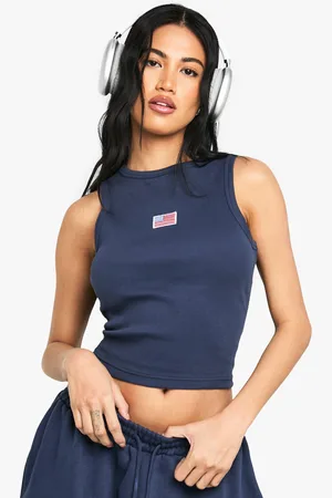 Boohoo Usa Flag Embroidered Rib Vest Top - - 6