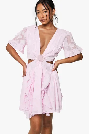 Boohoo Burnout Floral Angel Sleeve Skater Dress - - 8