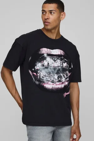 Boohoo Oversized Washed Metallic Official Man Lip Graphic T-Shirt - S