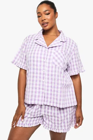 Boohoo Plus Seersucker Gingham Ruffle Shirt And Trouser Pyjama Set - - 28