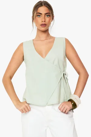 Boohoo Linen Wrap Front Top - - 6