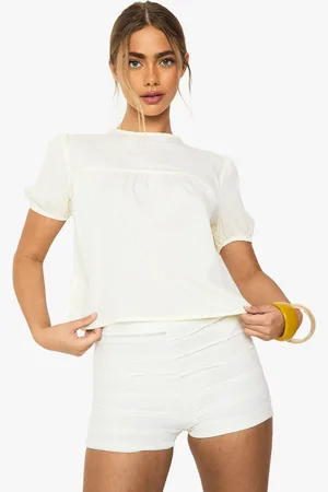 Boohoo Woven Sheer Puff Sleeve Smock Top - - 6
