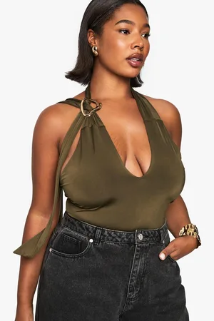 Boohoo Plus Halter Keyhole Ruched Side Top - - 16