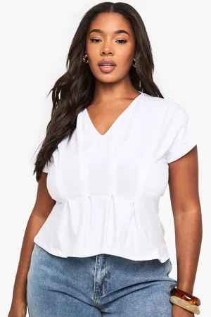 Boohoo Plus Seam Detail Cotton Peplum Top - - 16