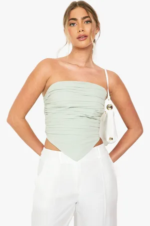 Boohoo Linen Pleated Bandeau Crop Top - - 6