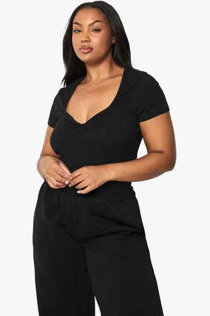 Boohoo Plus Twist Front Sweetheart Neckline Cap Sleeve Top - - 16