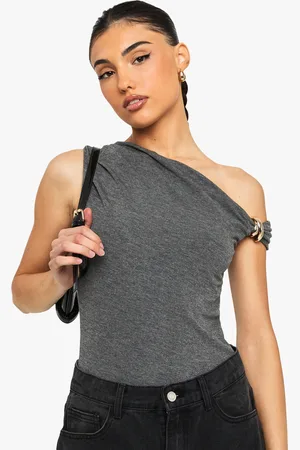 Boohoo Marl Asym Neck Trim Detail Bodysuit - - 6