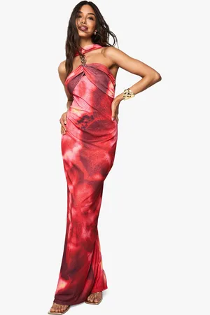 Boohoo Floral Halterneck Chain Detail Maxi Dress - - 8