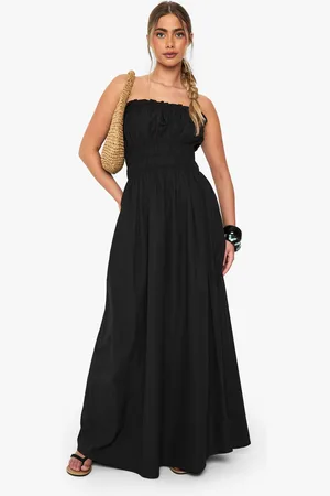 Boohoo Cotton Poplin Shirred Maxi Dress - - 8