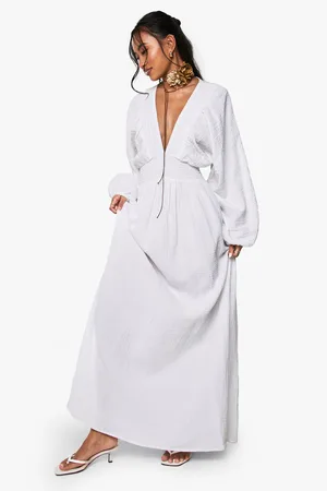 Boohoo Cheesecloth Plunge Maxi Dress - - 8