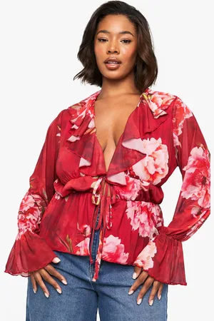 Boohoo Plus Floral Ruffle Peplum Top - - 16
