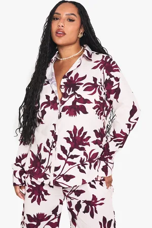 Boohoo Plus Basic Woven Large Floral Long Sleeve Shirt - - 28