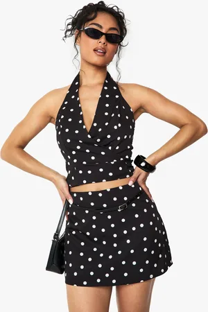 Boohoo Woven Polka Dot Wrap Top - - 6