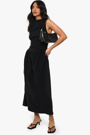 Boohoo Petite Ruched Drop Waist Sleeveless Midaxi Dress - - 8