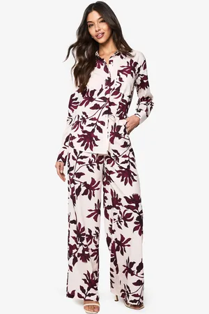 Boohoo Basic Woven Large Floral Drawstring Wide Leg Trousers - - 6