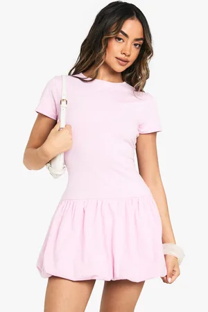 Boohoo Puff Ball Hem T-Shirt Dress - - 8