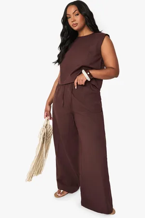 Boohoo Plus Linen Wide Leg Trousers - - 16