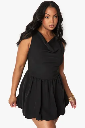 Boohoo Plus Cowl Puff Ball Woven Dress - - 16