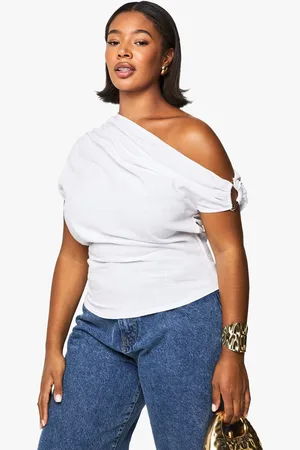 Boohoo Plus Linen Look Trim Detail Slouchy Top - - 20