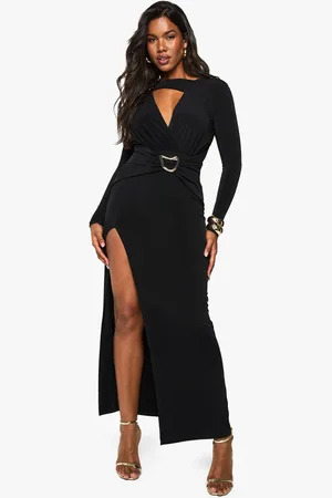 Boohoo Plunge Gold Trim Maxi Dress - - 8