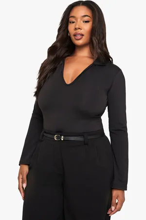 Boohoo Plus Sculpt Collared Plunge Bodysuit - - 16