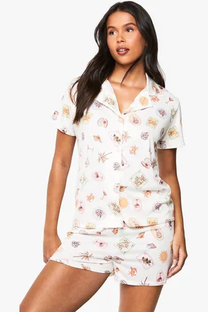 Boohoo Postcard Print Short Sleeve Shirt & Shorts Pyjama Set - - 6