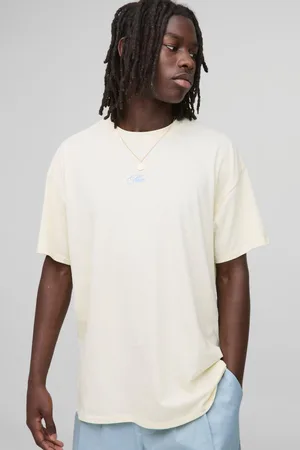 Boohoo Ecru Oversized Embroidered Man T-Shirt - - S