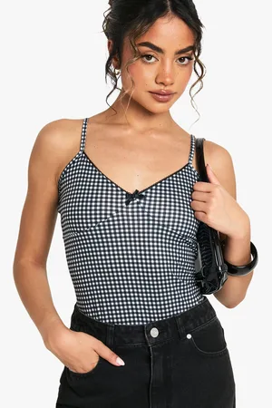 Boohoo Gingham Picot Trim Bodysuit - - 6