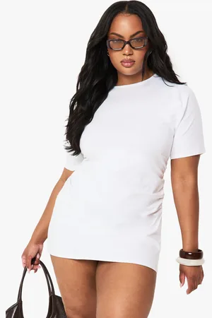 Boohoo Plus Cotton Rouched T-Shirt Dress - - 16