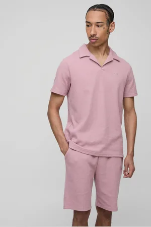 Boohoo Slim Fit Man Waffle Revere Polo & Short Set - - S