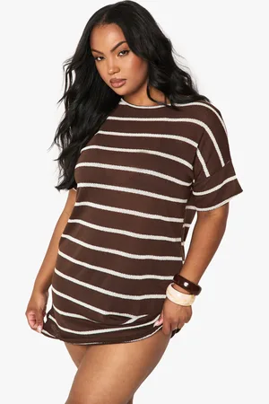 Boohoo Plus Stripe Oversized T-Shirt Dress - - 16