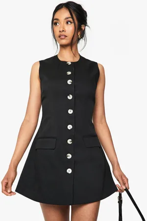 Boohoo Tailored Button Down Cinched Waist Mini Dress - - 8