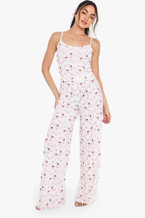 Boohoo Mixed Bow & Cherry Print Cami & Wide Leg Trousers Pyjama Set - - 6