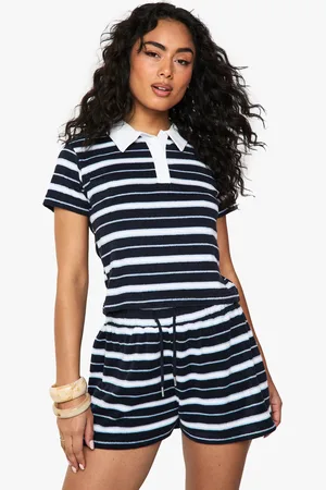 Boohoo Stripe Towelling Rugby Top - - S