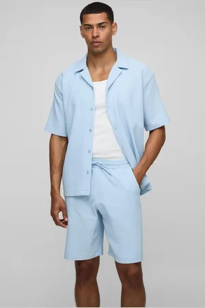 Boohoo Oversized Revere Pleated Shirt & Short Set - - S