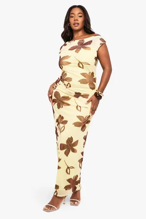 Boohoo Plus Floral Rouched Mesh Maxi Dress - - 16