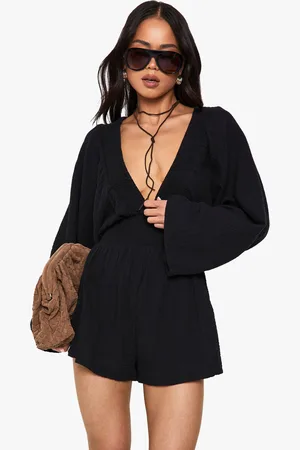 Boohoo Cheesecloth Plunge Playsuit - - 8