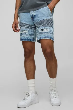 Boohoo Slim Fit Ripped Biker Ice Denim Shorts - 28