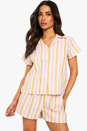 Boohoo Petite Stripe Short Sleeve Shirt & Shorts Pyjama Set - - 6