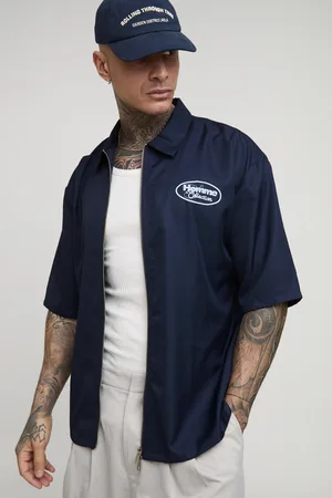 Boohoo Tall Oversized Zip Through Soft Twill Homme Overshirt - - 2XL