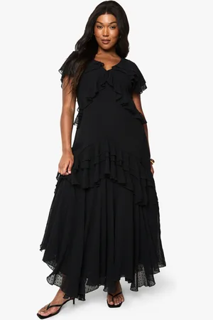 Boohoo Plus Dobby Chiffon Frill Detail Maxi Dress - - 18